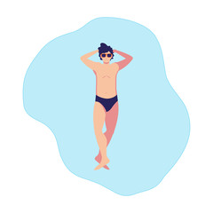 Poster - young man with swimsuit floating in water