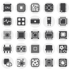 Poster - Computer chip related icons set on background for graphic and web design. Simple illustration. Internet concept symbol for website button or mobile app.