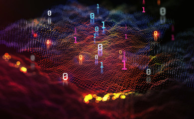 Fototapete - Big data. Processing an array of information. Global digital network. 3D illustration of a space funnel in neon colors
