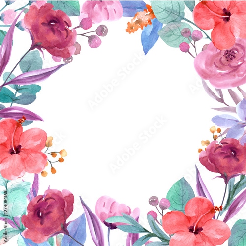 invitation frame set; flowers, leaves, watercolor, isolated on white. Sketche...