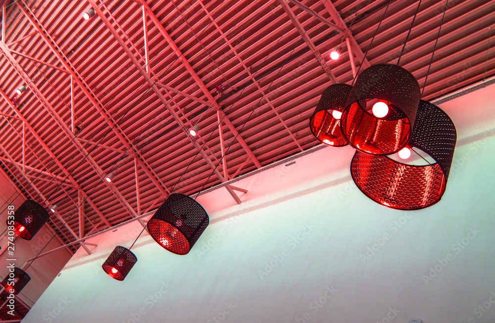 Picture of Ultra-modern loft style in red toned color decorative lamps and ...