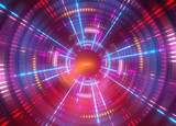 3d abstract geometric background with neon lights, round tunnel