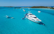 Aerial Drone view of Motor Yacht Boat in Islands Bahamas Beaches