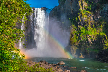 Wall Mural - Clear Skies and Double Rainbow Over Snoqualmie Falls in Washington