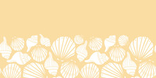Vector White Seashells On Yellow Seamless Border Pattern Design. Perfect As Graphic Design Elements For Invitations, Or Fabric Application.