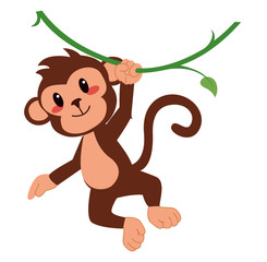 Wall Mural - cute monkey hanging on vine