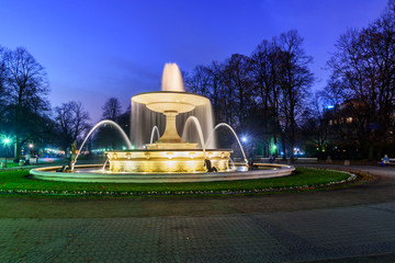 Wall Mural - Fountain in the Saxon Garden at night. Warsaw. Poland