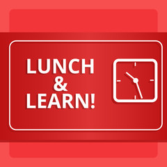 Word writing text Lunch And Learn. Business photo showcasing defiend as seminar offered during free lunch to test it Modern Design of Transparent Square Analog Clock on Two Tone Pastel Backdrop