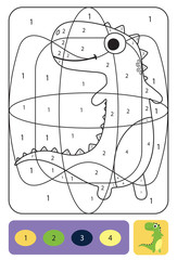 Wall Mural - Cute dino coloring page for kids. Coloring puzzle with numbers of color