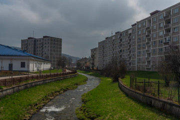 Wall Mural - Block of flats in Kraslice town in soon spring cloudy day