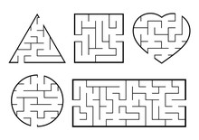 A Set Of Mazes. Game For Kids. Puzzle For Children. Labyrinth Conundrum. Find The Right Path. Vector Illustration.