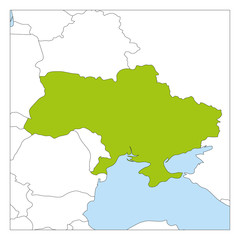Canvas Print - Map of Ukraine green highlighted with neighbor countries