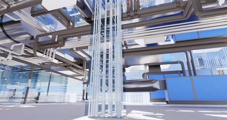 Fototapete - Visualization of a BIM model of an office building with transparent walls