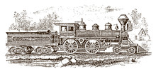 Historical Locomotive. Standard Passenger And Express Engine From 1878. Illustration After Engraving From 19th Century