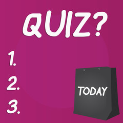 Writing note showing Quiz Question. Business concept for test of knowledge as competition between individuals or teams Color Gift Bag with Punched Hole on Two toned Blank Space