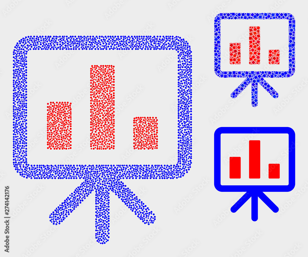 Pixel and mosaic bar chart presentation icons. Vector icon of bar chart ...
