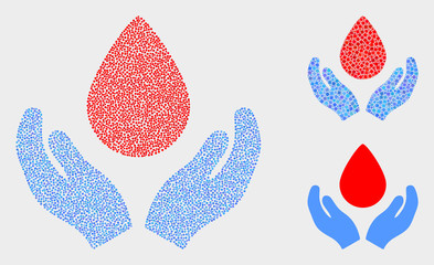 Wall Mural - Dotted and mosaic blood care hands icons. Vector icon of blood care hands created of scattered circle pixels. Other pictogram is created from small squares.