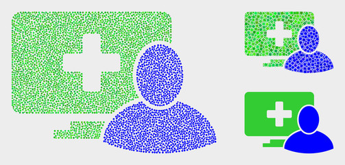 Wall Mural - Dotted and mosaic computer patient icons. Vector icon of computer patient formed of scattered round elements. Other pictogram is formed from square particles.