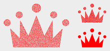 Pixelated And Mosaic Crown Icons. Vector Icon Of Crown Created Of Random Circle Pixels. Other Pictogram Is Created From Square Particles.
