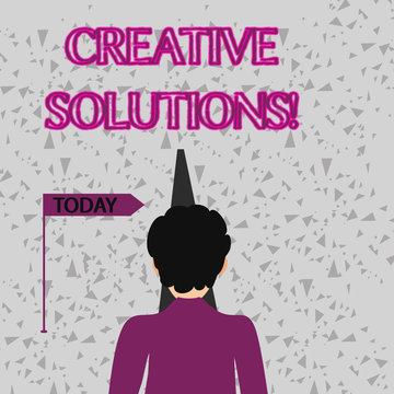 Word writing text Creative Solutions. Business photo showcasing mental process of creating unique solutions to problem Man Facing the Distance Ahead and Blocking the View of Straight Narrow Path