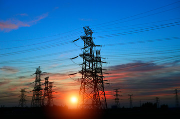 The power supply facilities of contour in the evening