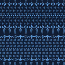 Indigo Blue Flower Motif Japanese Style. Pattern. Hand Drawn Dyed Floral Damask Textiles. Decorative Art Nouveaux Home Decor. Modernist Trendy Monochrome All Over Print. Seamless Vector Swatch. 