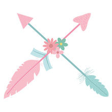 Bohemian Arrows Crossed With Feathers And Flowers