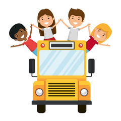 Wall Mural - school bus transport with group of kids