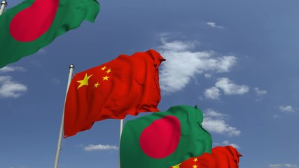 Wall Mural - Flags of Bangladesh and China at international meeting, loopable 3D animation