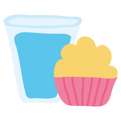 Sticker - water glass beverage with cucpcake