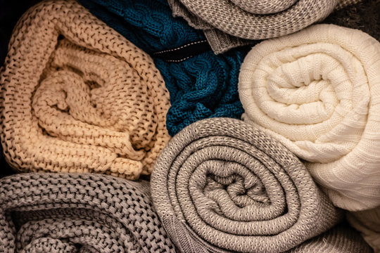 closeup shoot from good looking linen towel rolls - pastel colors