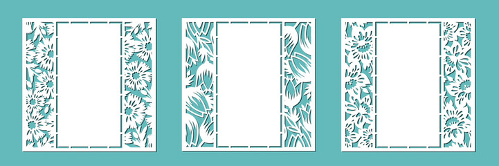 Wall Mural - Tulip, cornflower, daffodil. A set of floral frames for cutting out of paper, laser or plotter. Vector