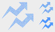 Pixel and mosaic trend arrows icons. Vector icon of trend arrows formed of irregular spheric dots. Other pictogram is composed from dots.