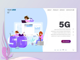 Wall Mural - Graphic designer, artist - draws on the tablet, flat style. Landing Page Template