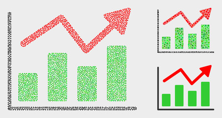 Wall Mural - Pixel and mosaic trend chart icons. Vector icon of trend chart created of scattered round dots. Other pictogram is combined from small squares.