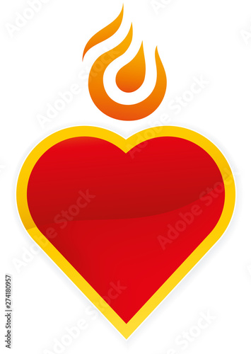 Clean and bright burning heart in geometrical shape.