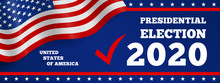 USA 2020 Presidential Election Horizontal Banner Design With American Flag On Blue Background