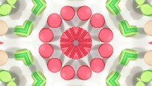 Kaleidoscope Of Colorful French Macarons On The White. Colorful Abstract Background