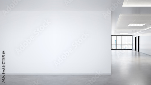 Cuadros en Lienzo Blank wall in bright office mockup with large windows and sun passing through 3D