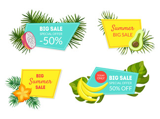 Canvas Print - Summer Big Sale Special Offer Labels Set, 50 Percent Off Bright, Flyer, Invitation, Posters, Card, Flyer, Voucher Discount Vector Illustration