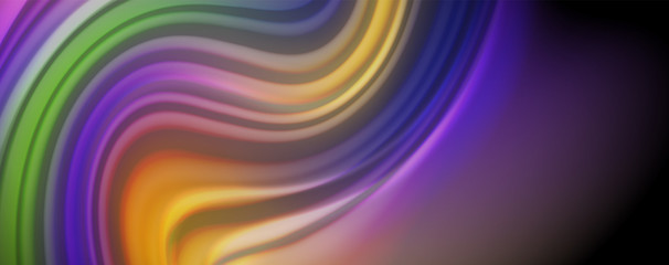 Modern rainbow liquid color flow colorful poster. Wave Liquid shape in black color background. Abstract composition