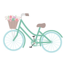 Retro Bicycle With Basket And Floral Decoration