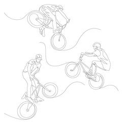 Wall Mural - Continuous one line BMX cyclist set. Summer Olympic Games. Vector