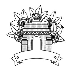 Sticker - indian gate arch monument with carnations