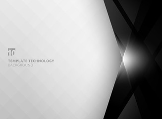 Poster - abstract technology geometric black color shiny and lighting motion on white background. template fo