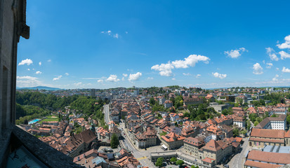 Poster - view of the city of Fribourg from the cathedral tower