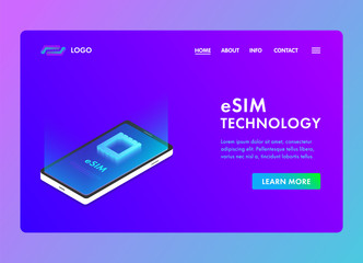 Poster - Embedded-SIM (eSIM) isometric 3D landing template page concept