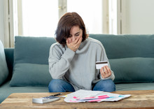 Upset Young Woman Stressed About Credit Card Debts And Payments Not Happy Accounting Finances