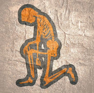 Human skeleton posing. Halloween party design template