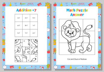 Wall Mural - Addition Math Puzzle Worksheet. Educational Game. Mathematical Game. Vector illustration.